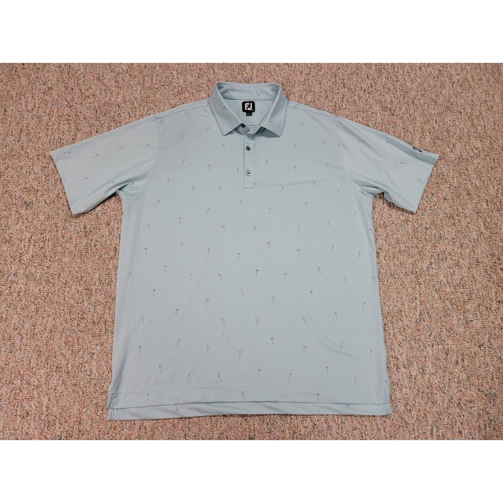 FootJoy Polo Shirt Mens 2XL Blue All Over Golf Print Performance South Hills‎